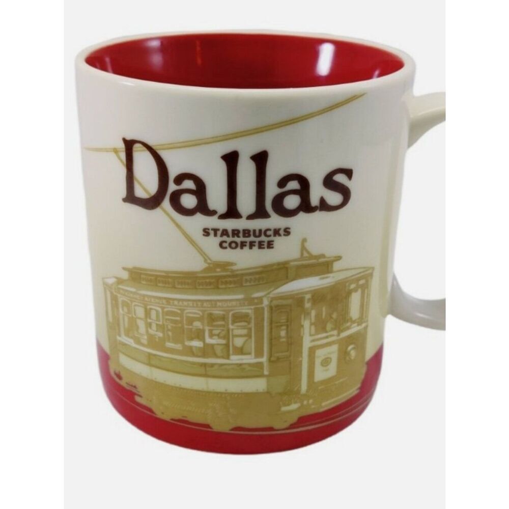 New Starbucks Dallas Coffee Mug 16 OZ Red White Trolley Car Version Collectible